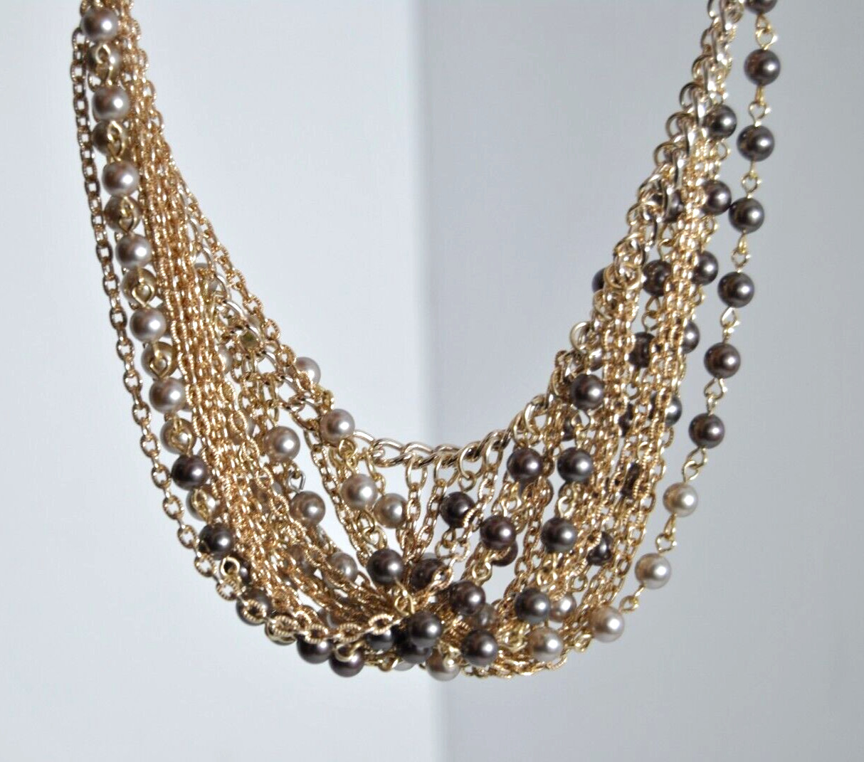 Swirl Faux Pearl Choker Necklace Multicolor Silver and Gold 14 inches