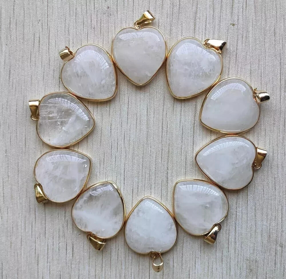 Fashion Natural white crystal gold color side heart Pendants 5pcs/ Lot Wholesale