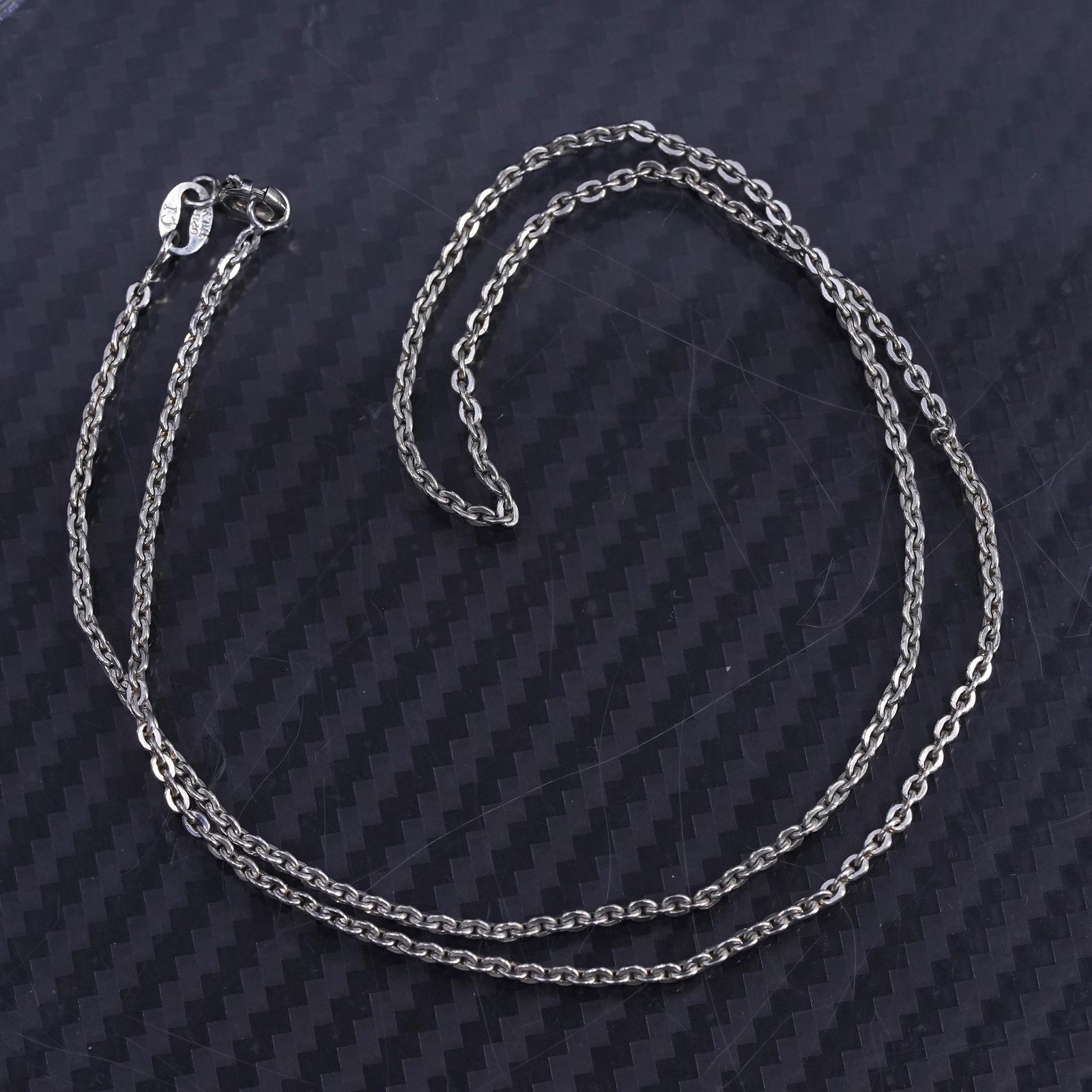 18”, vintage Designer Signed sterling silver 925 ribbed circle chain necklace