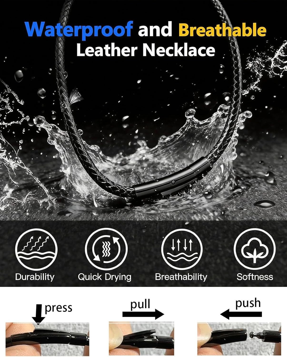 2/3/4/5MM Width Waterproof Comfortable Braided Leather Chain Cord with Stainl…