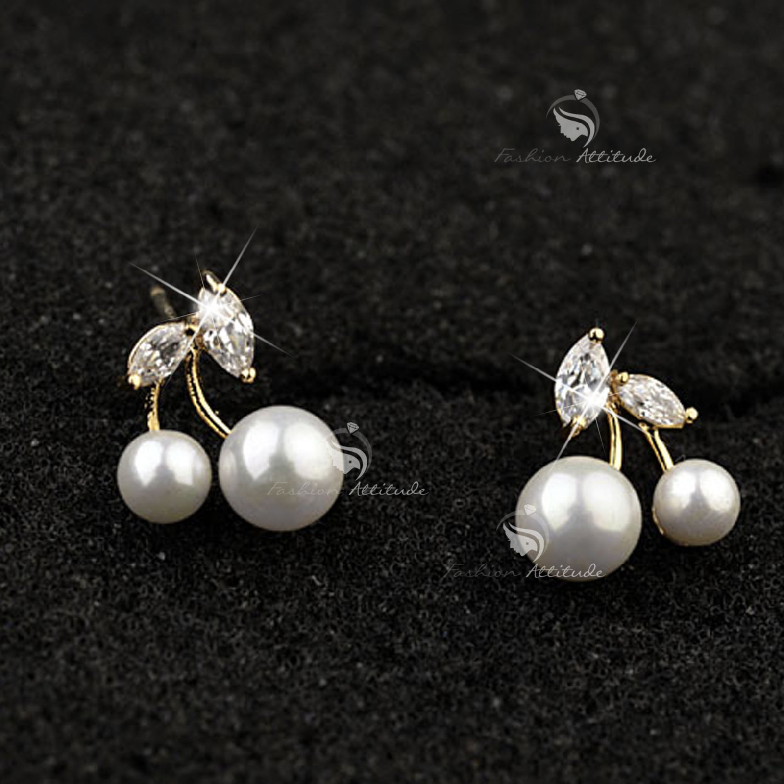 18k gold gp 925 silver made with Swarovski crystal pearl cherry stud earrings