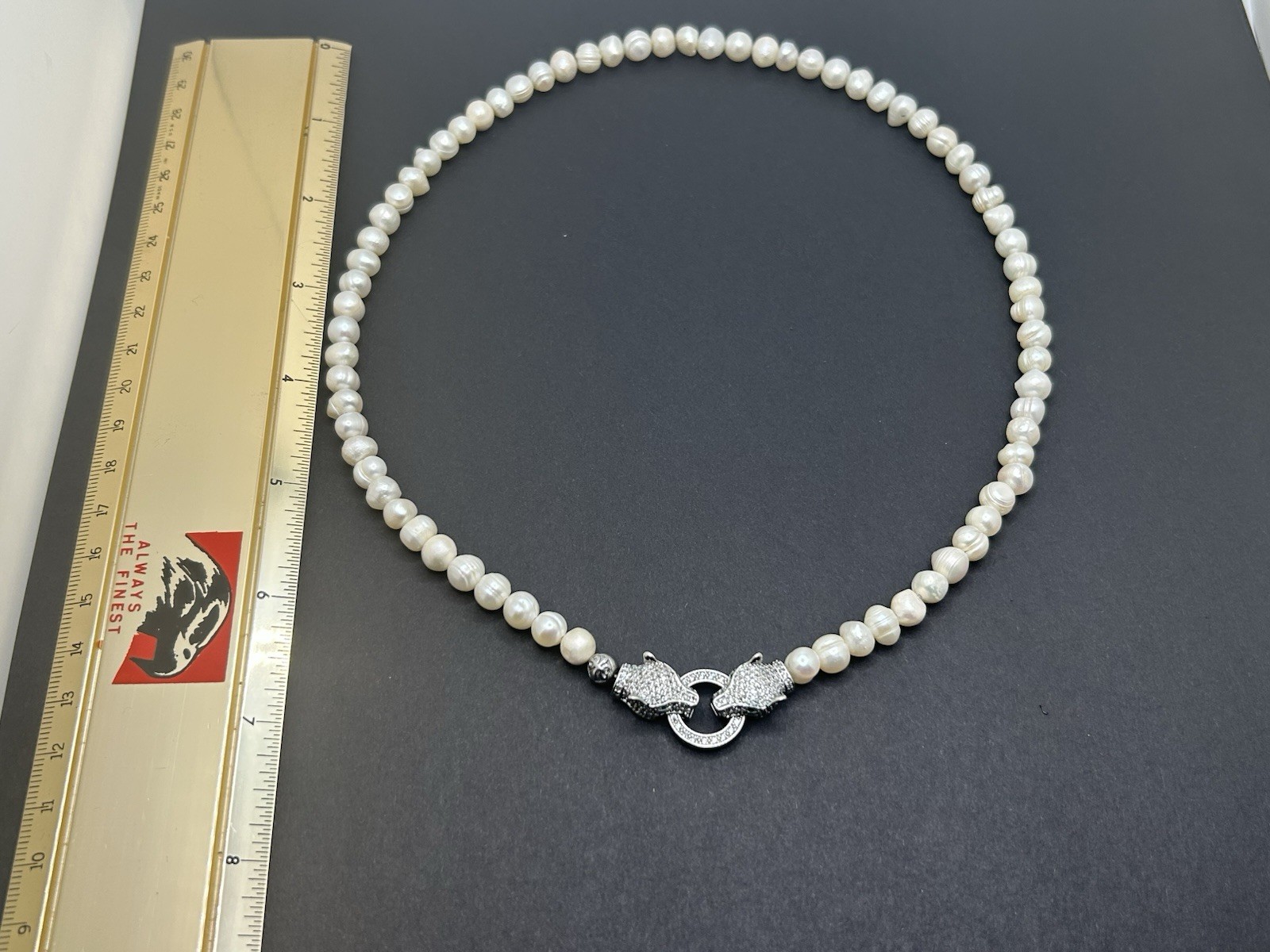 Nialaya White Pearl Necklace 20 inches w/ Silver Panther Clasp