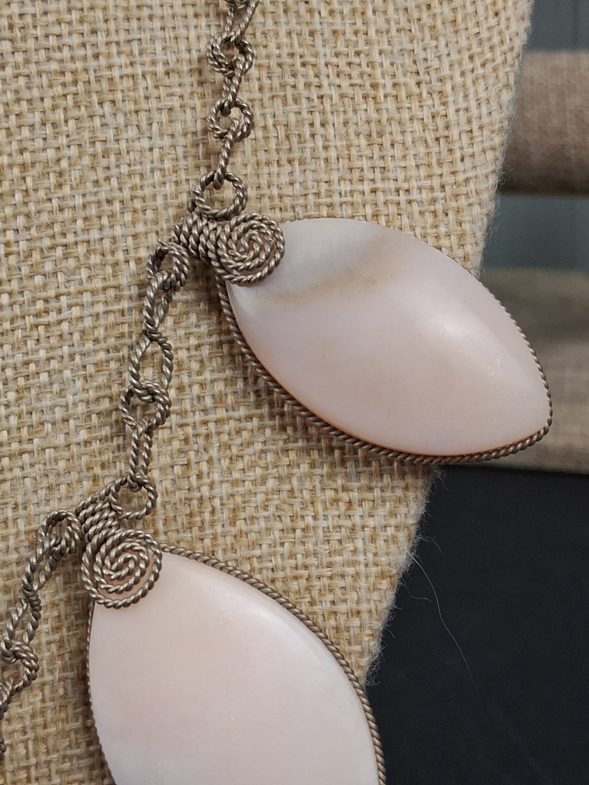 Artisan Pink Queen Conch Shell Necklace Wired Coiled 5 Cabochon Statement Boho