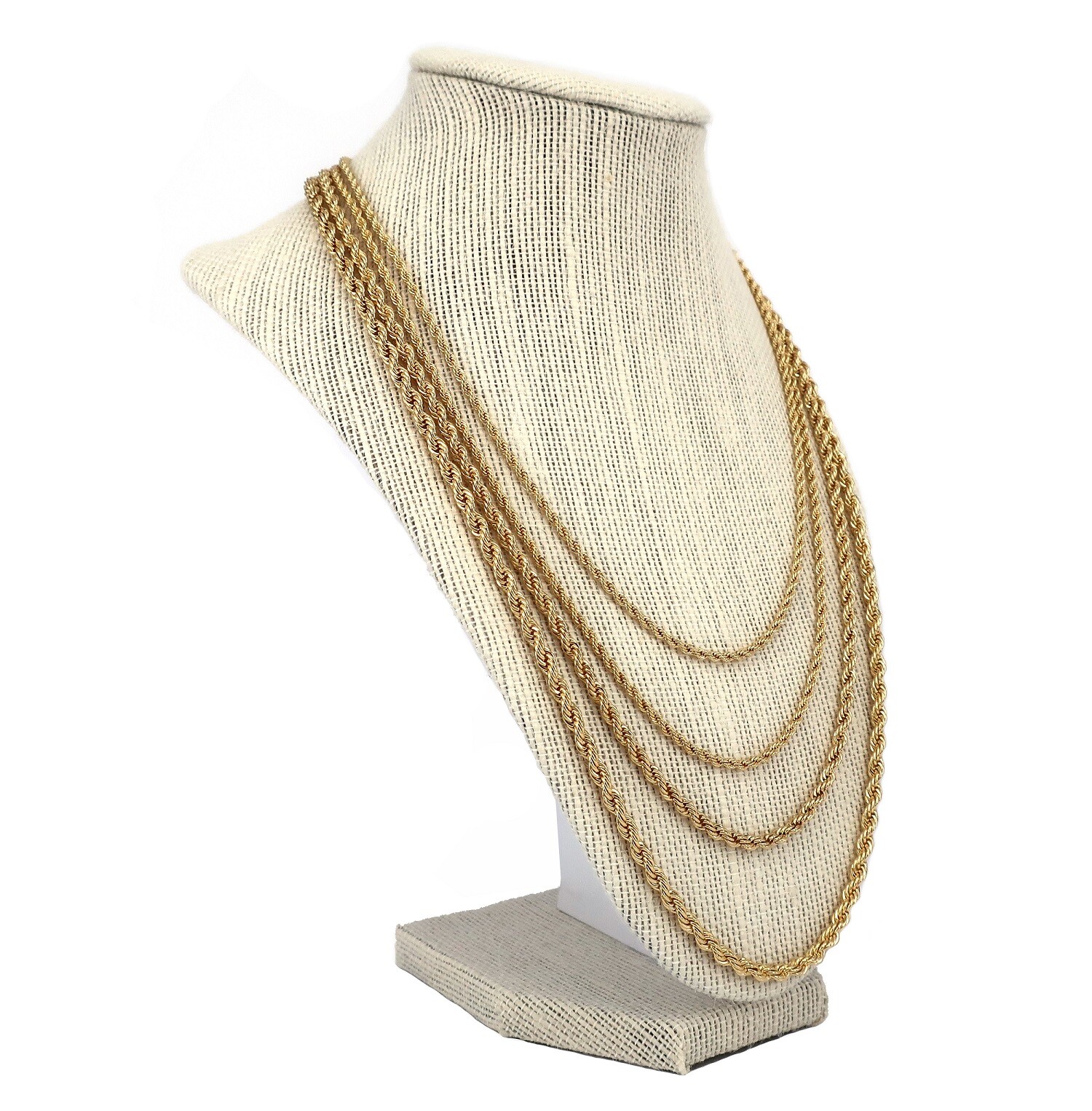 Men’s Rope Chain Necklace 2.5mm 3mm 3.5mm 4mm 14k Gold Plated 18″, 20, 24, 30″