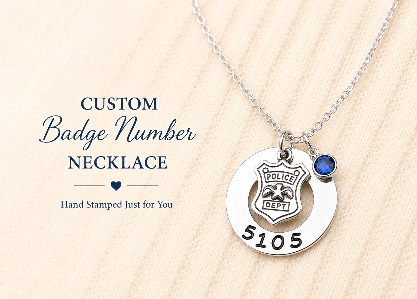 Police Hand Stamped Necklace w/ Custom Badge Number, Police Wife, Daughter, Mom