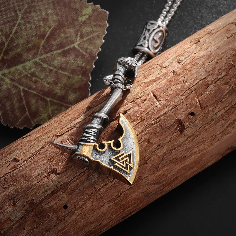 Men’s Fashion Jewelry Silver And Gold Viking Nordic Ax Axe Pendant Necklace 554