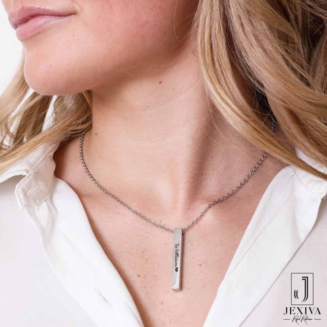 Personalized Name Engraved Bar Necklace for Women/Men