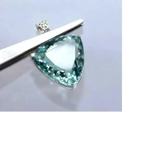 Natural 57.45 Ct Brazilian Trillion Aquamarine Topaz Pendant 925 Silver Gemstone