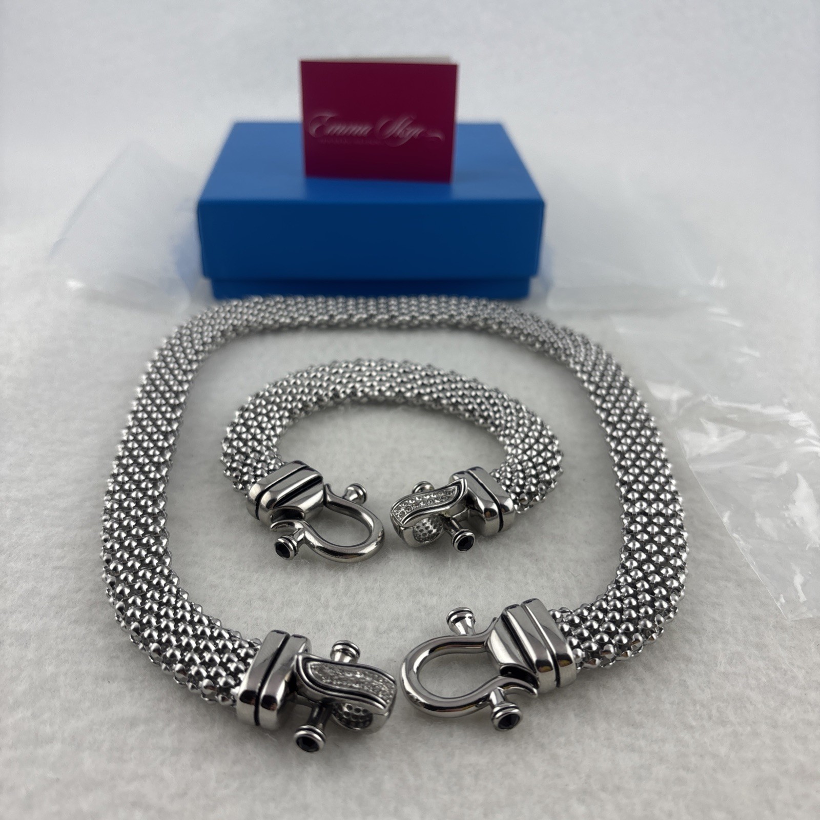 Emma Skye DSMK Stainless Steel Mesh Necklace & Bracelet Set Magnetic Clasp