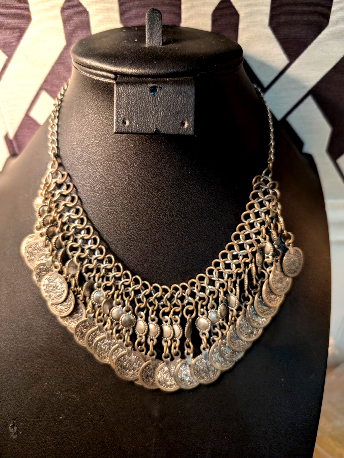 Multiple METAL COINS PENDANTS SILVER TONE NECKLACE
