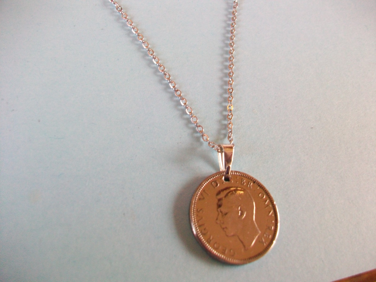 SHILLING COIN – ENGLISH – SILVER FINE LINK CHAIN PENDANT NECKLACE – 1948 to 1951