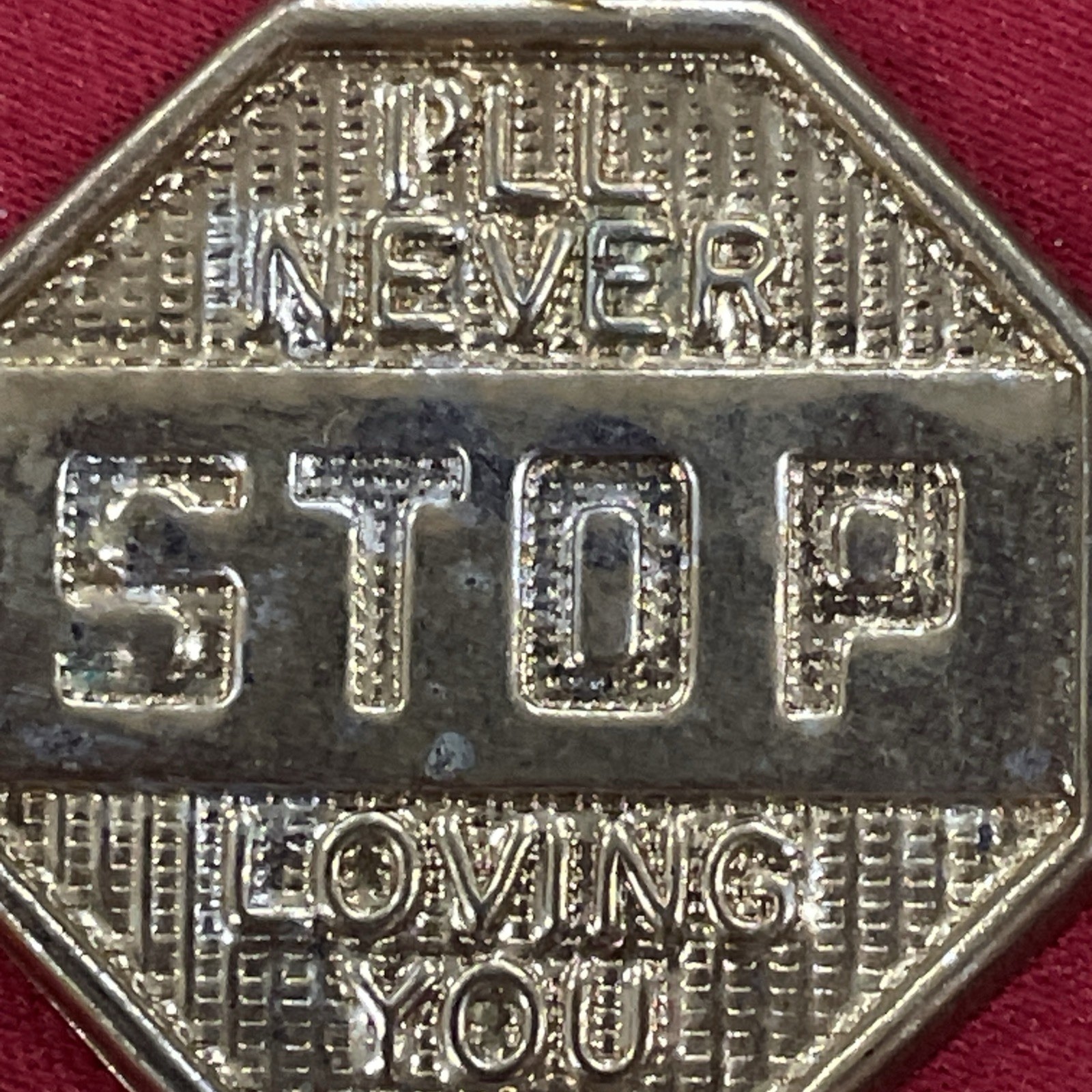 Gold Toned “I’ll Never Stop Loving You” Stop Sign & Key Charm Pendant