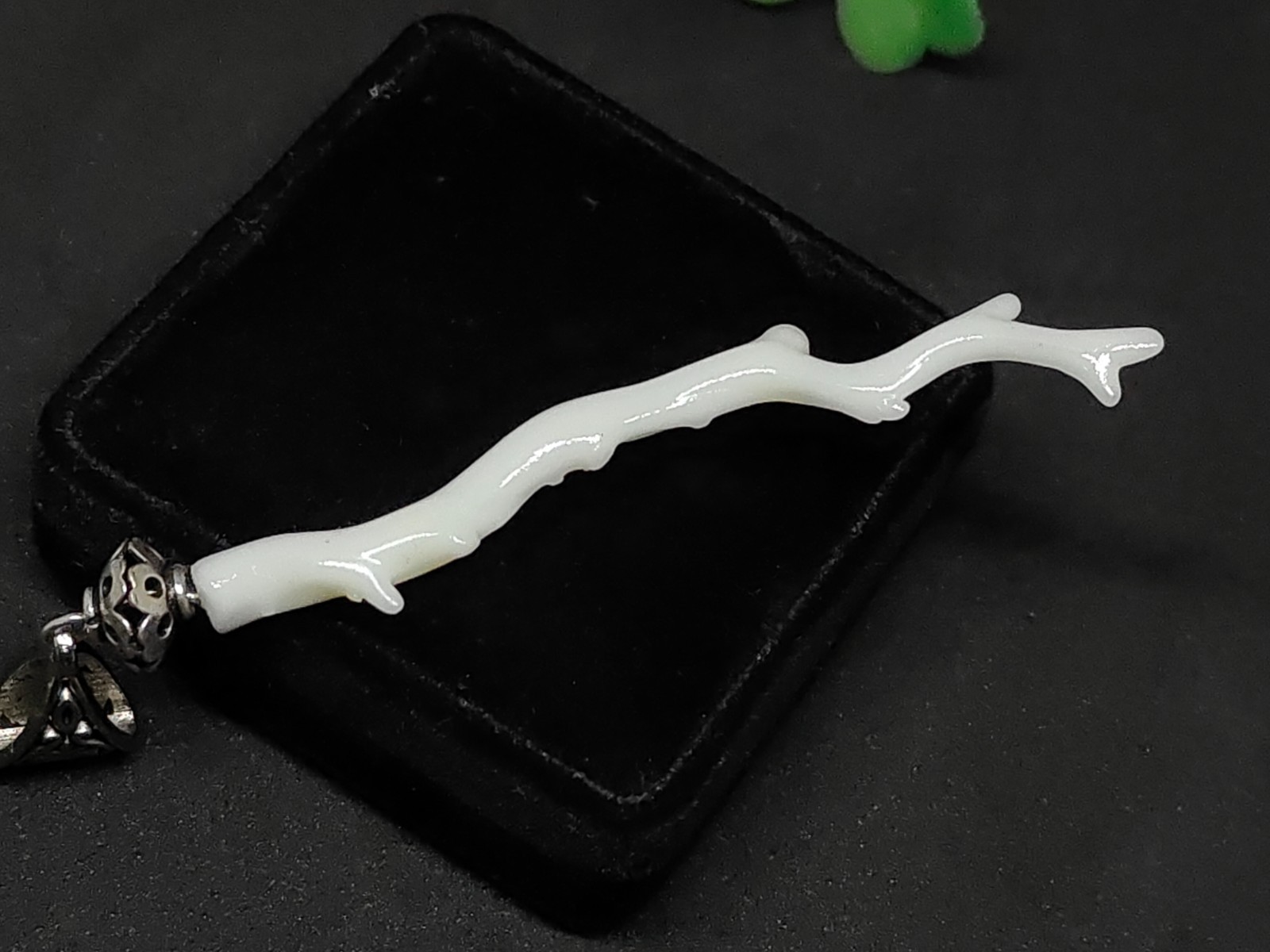Milky White Coral Pendant, Silver Brass Handmade Vintage Jewelry
