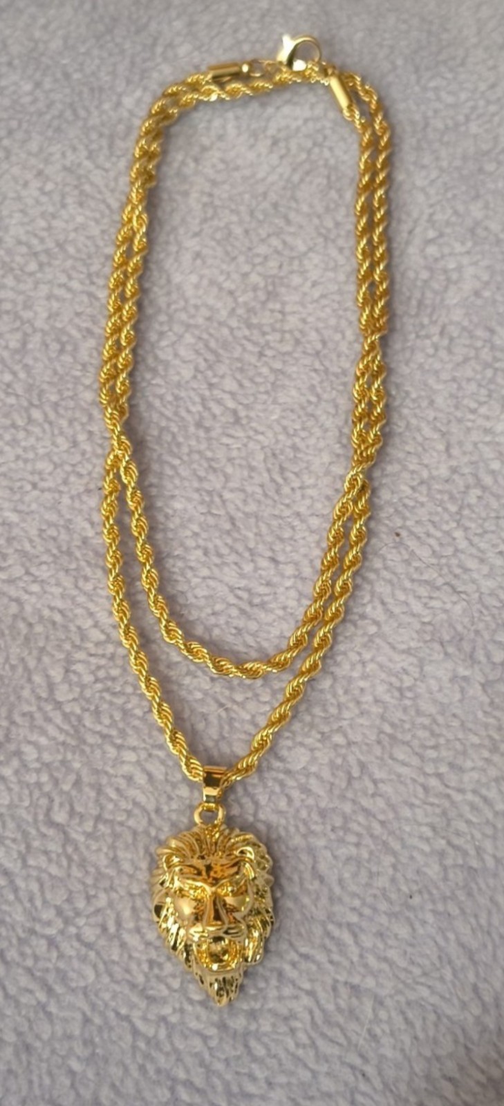 14k Gold rope chain necklace 24″ in W/ Iced Out lion head pendant #8