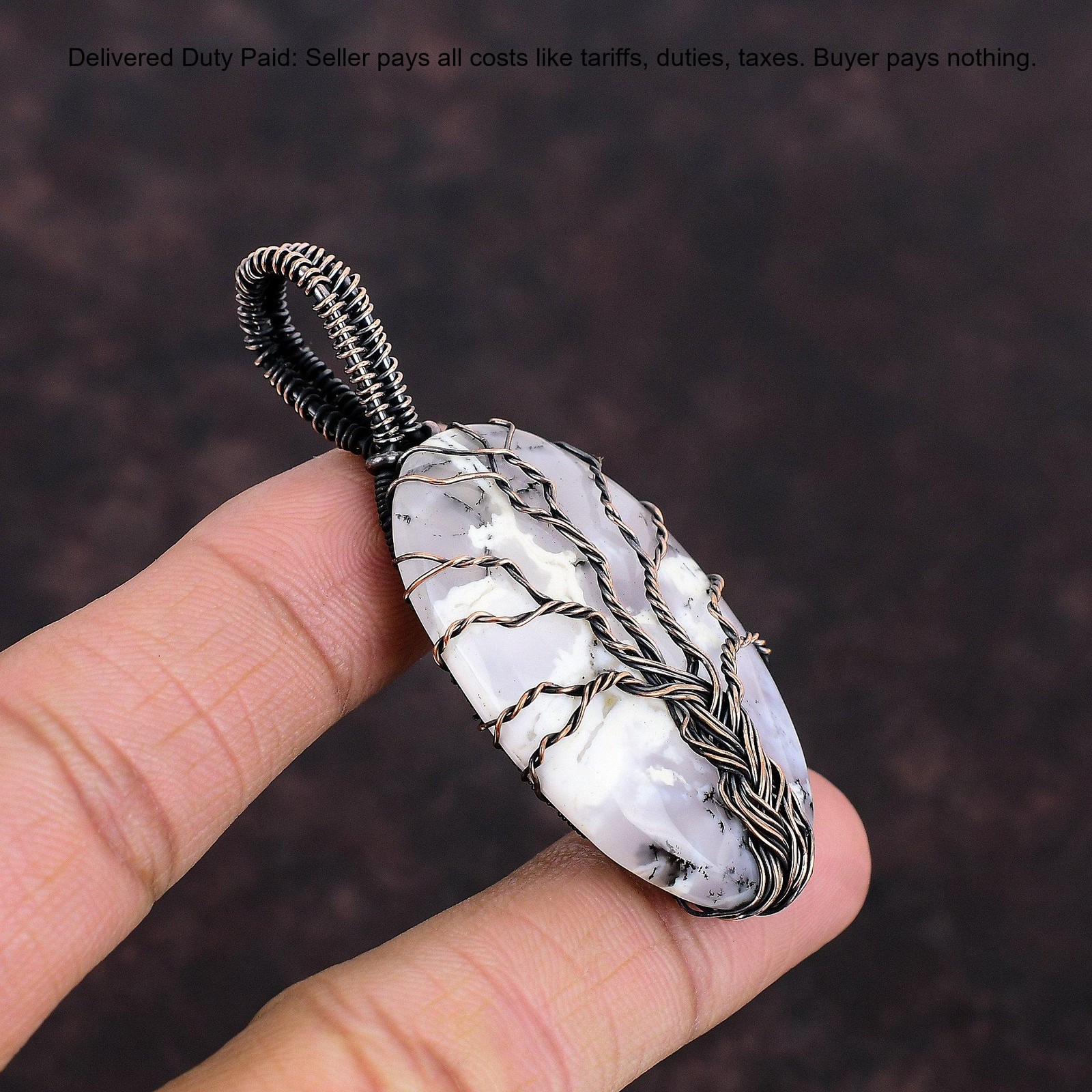 Dendrite Opal Stone Copper Tree Of Life And Wire Wrapped Wife Pendant Jewelry