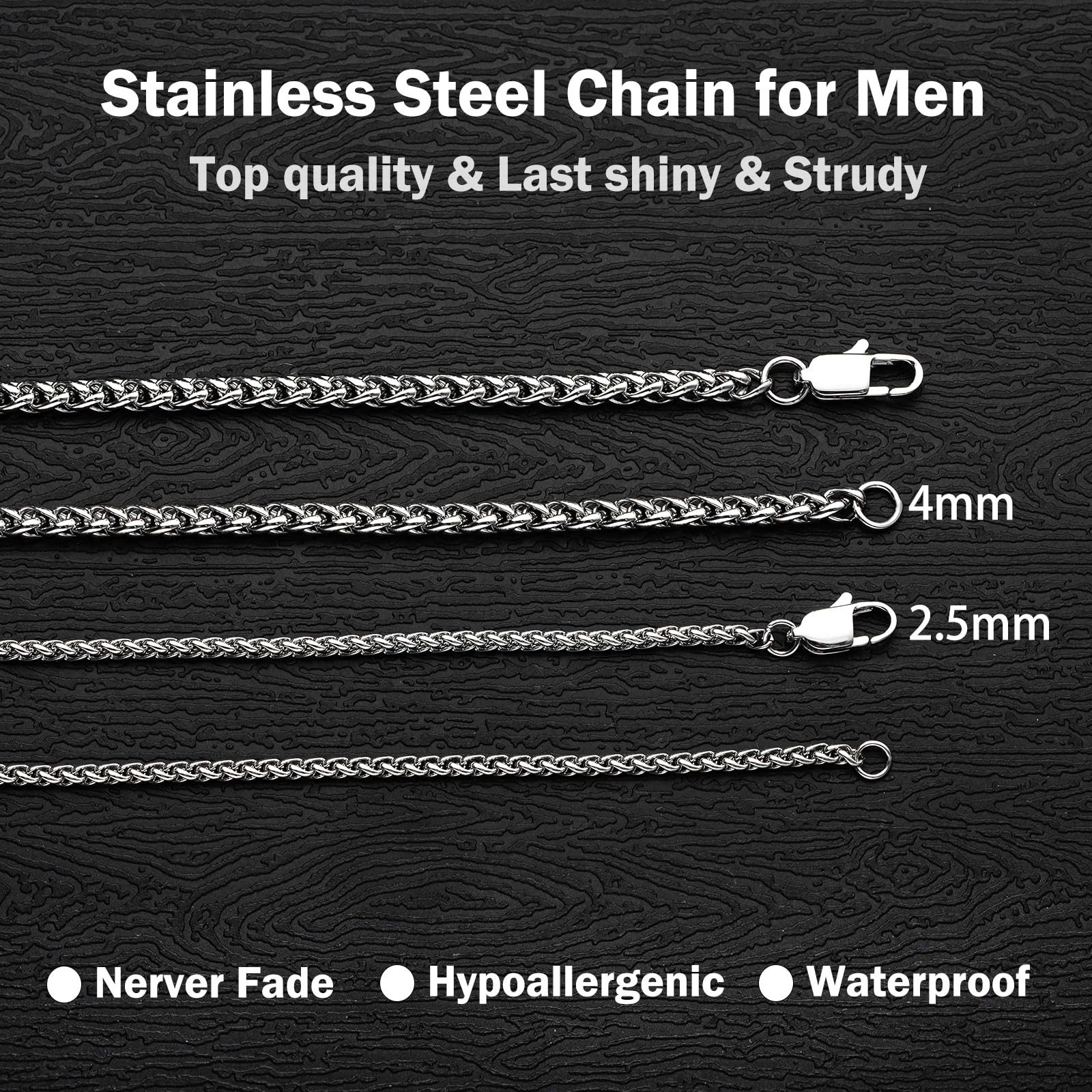 2.5mm/4mm Silver Stainless Steel Wheat Chain Necklace Jewelry for Men (2.5mm-…