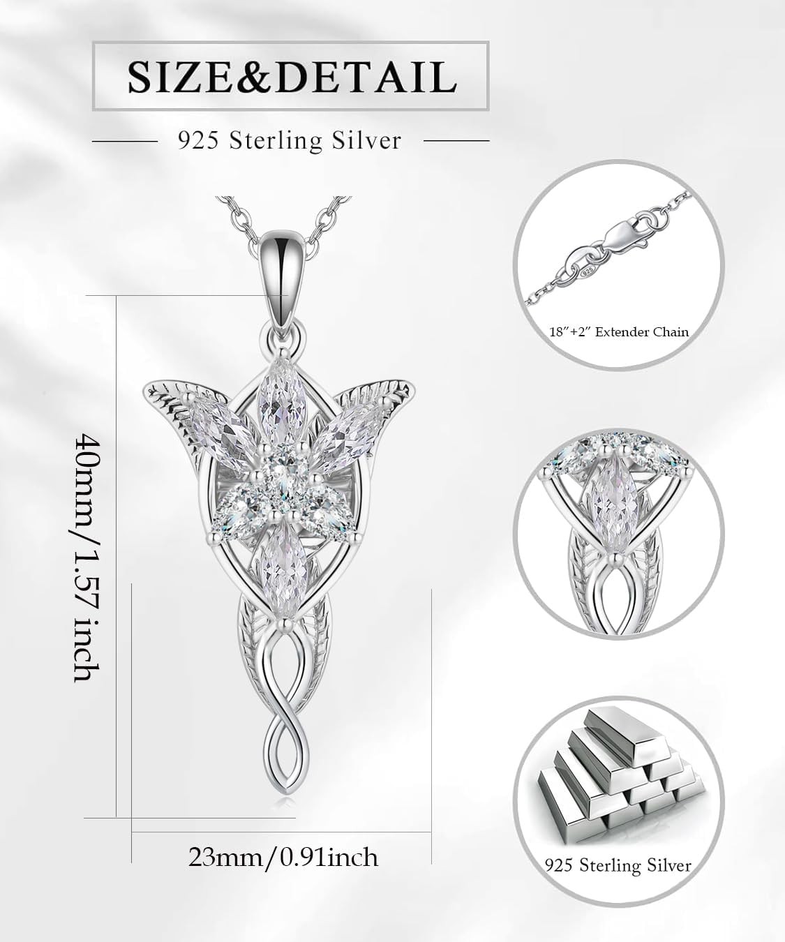Arwen Evenstar Necklace for Women Wife 925 Sterling Silver Pendant Jewelry Gifts