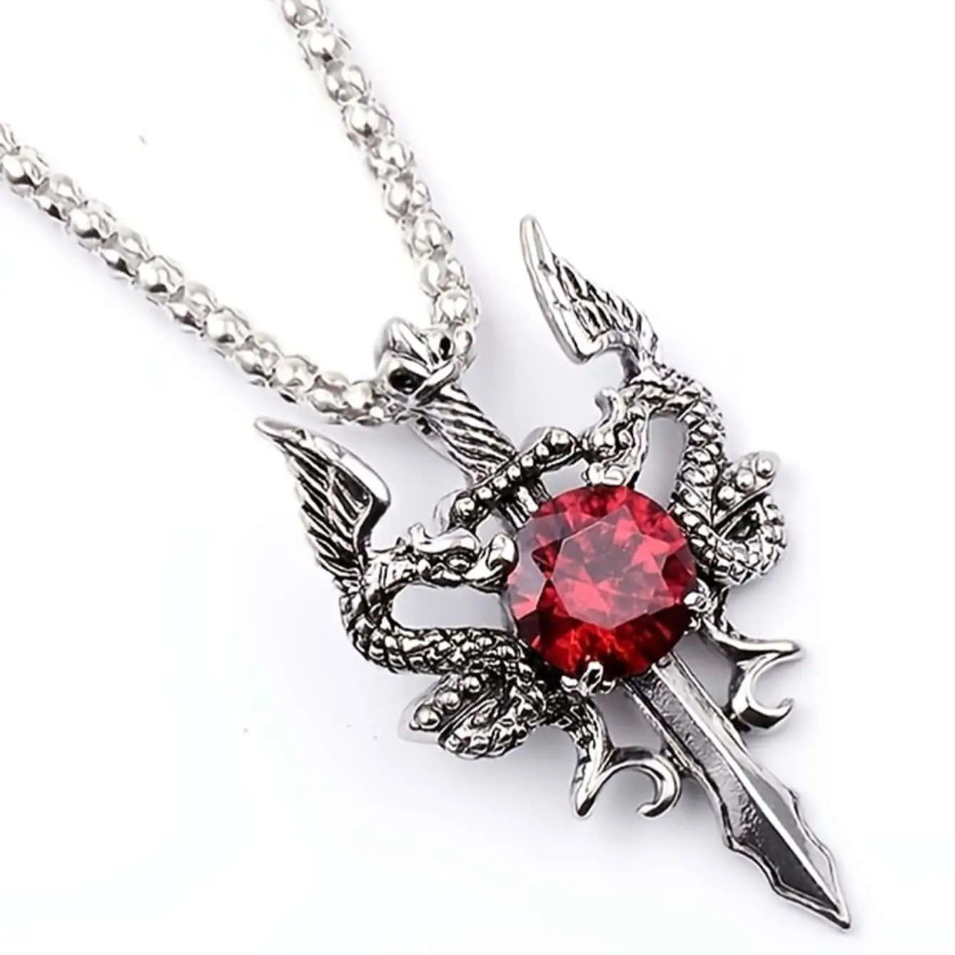 1 Gothic Dragon Water Diamond Long Necklace Men’s Dominant Retro Dragon Necklace
