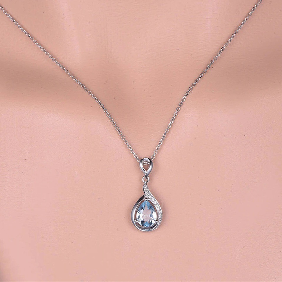 Silver Plated Teardrop Necklace 2 CT Simulated Christmas Gift Pendant for Girls