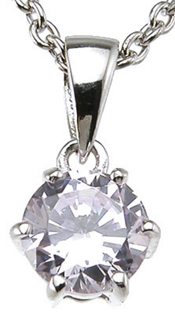 925 Sterling Silver Rhodium Finish Brilliant Stone Prong Pendant Cubic Zirconia