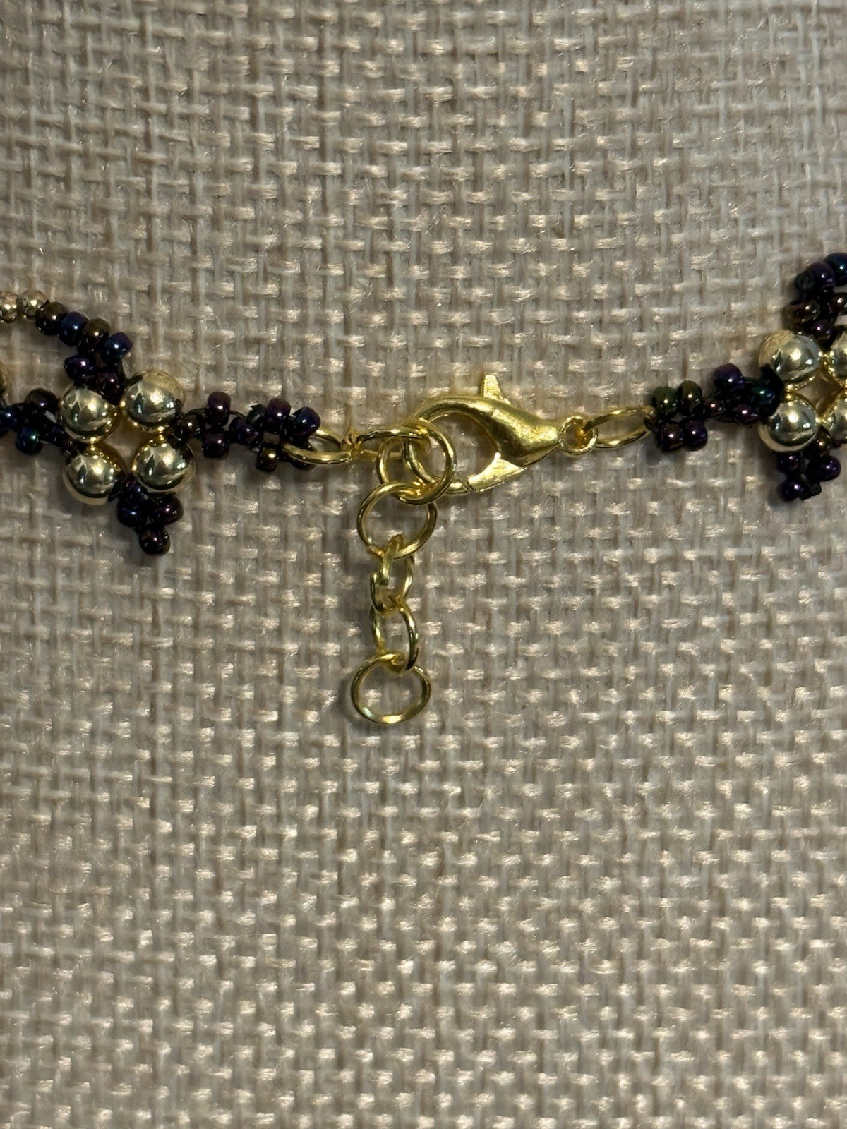 Handcrafted Gold Plated & Purple Variegated Bead Necklace Bracelet Earrings Set