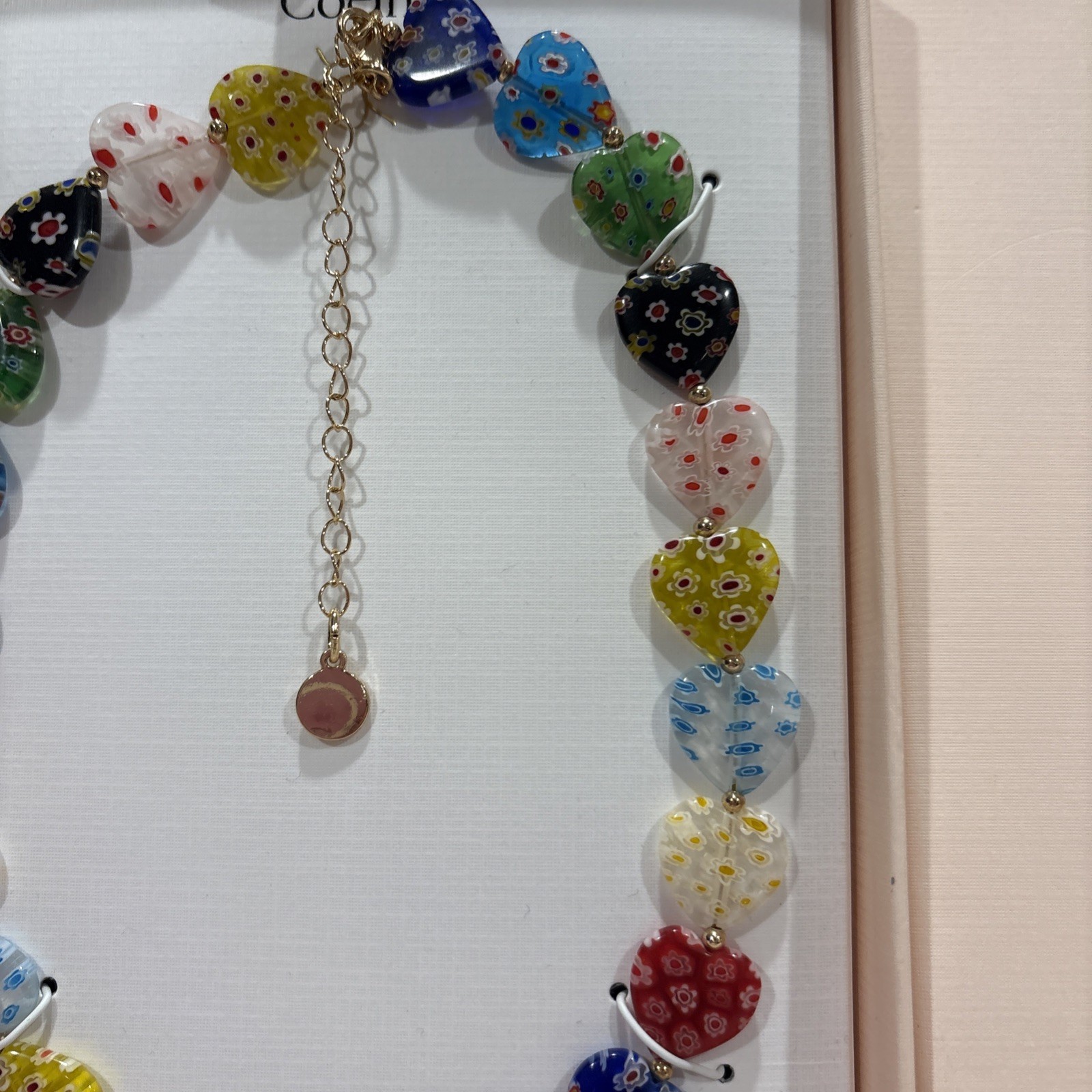 CAMILA COELHO Women Necklace Multicolor Millefiori Beaded Heart Glass 17”