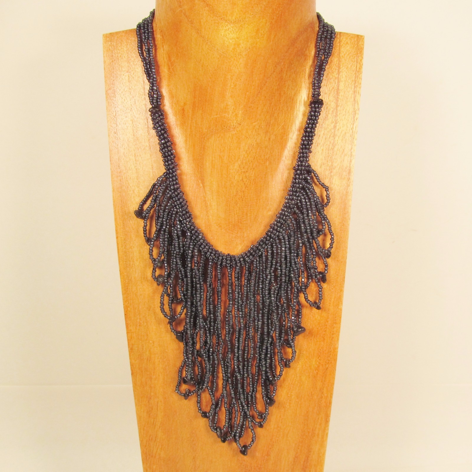 16″ Boho Flapper Style Handmade Hematite Stone Chip Seed Bead Choker Necklace