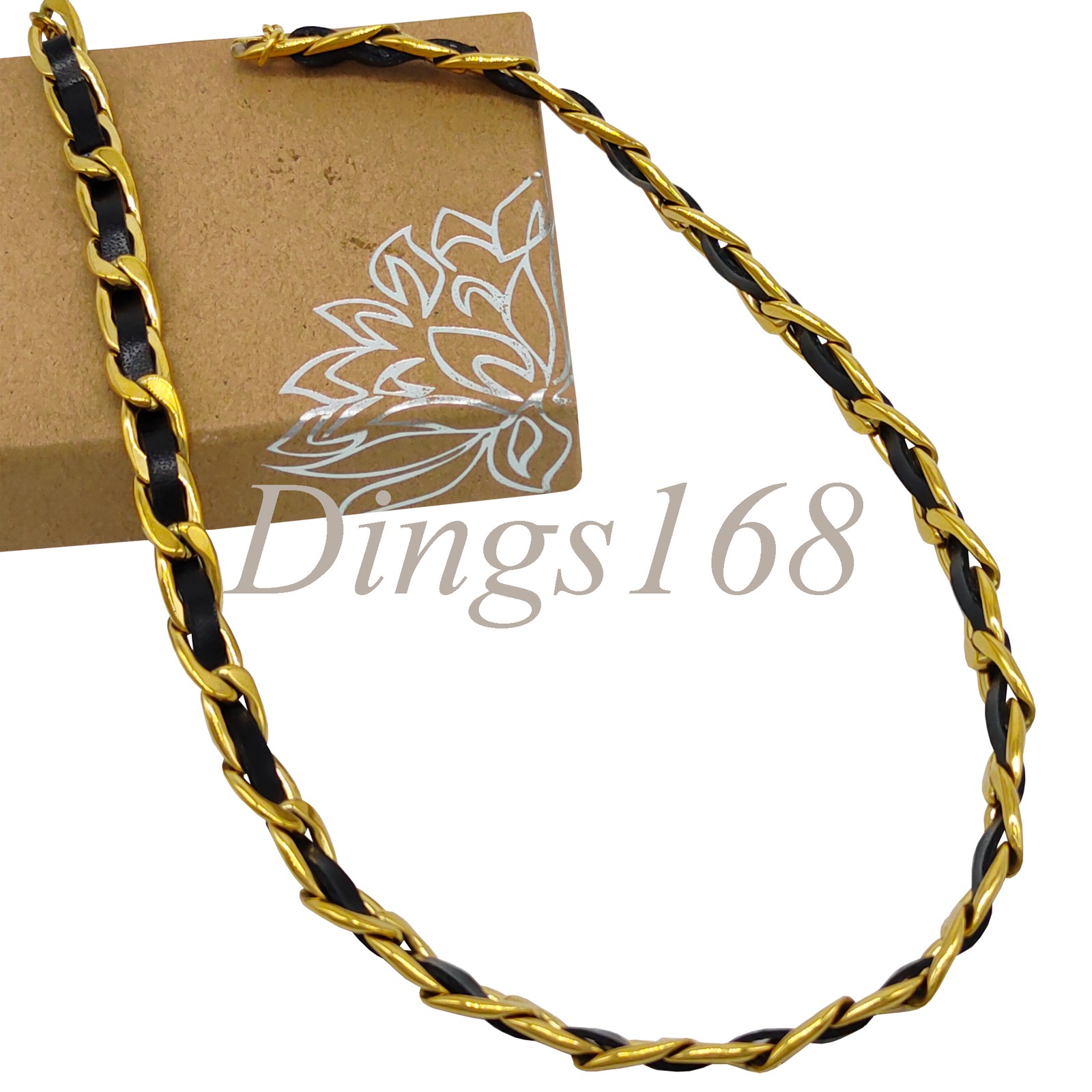 18K Yellow Gold Filled +Leather 2-tone Hypoallergenic 14″/16″ 6mm Chain Necklace