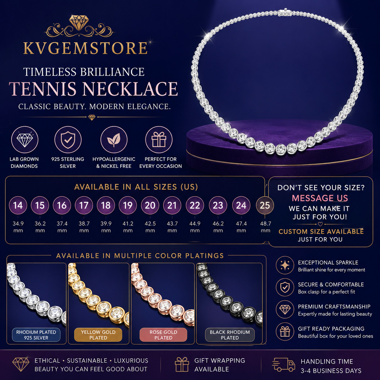 925 Silver Lab Grown Diamond Bezel Tennis Necklace Wedding Promise Gift For Her