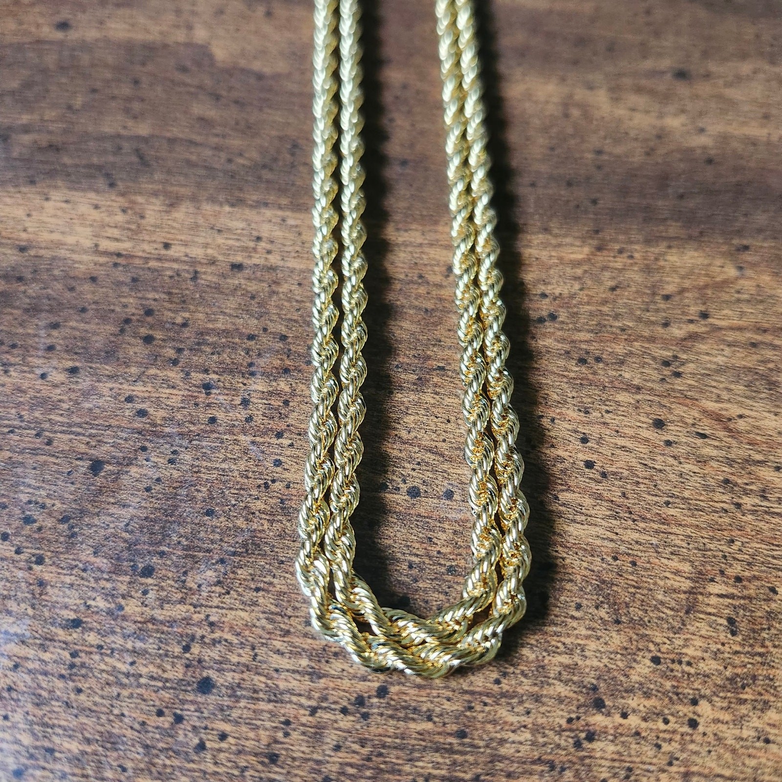 Gold Tone Rope Chain Necklace 39 Inch Braided Twisted Costume Slipover Layering