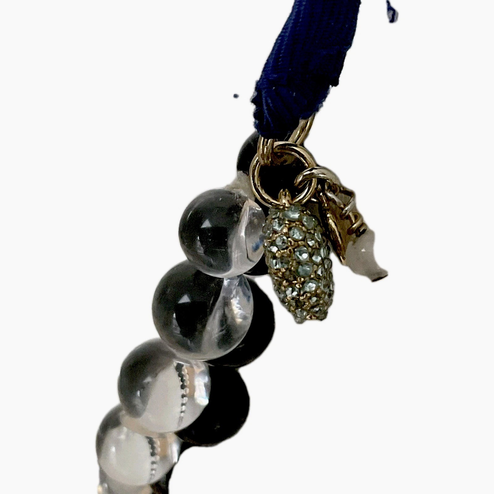 J CREW Bauble Necklace/ Ties In Back/ Blue And Clear Colors