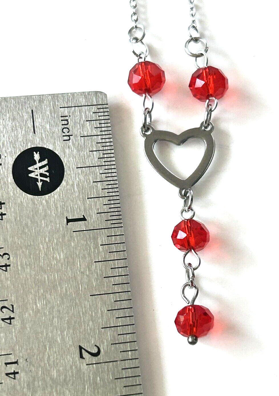 Cherry Red Glass Beaded HEART Y-Drop Necklace Stainless Steel- YOU CHOOSE LENGTH