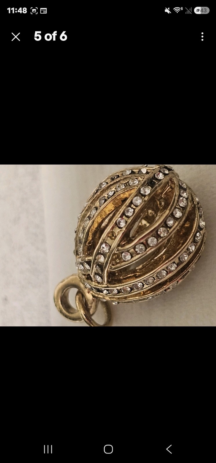Gold Tone Round Crystal Pavé Cage Ball Charm Pendant, White/Colorless Stone