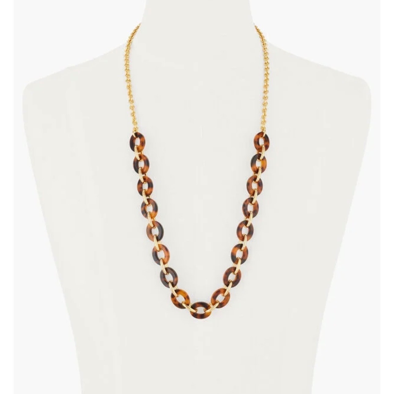 Talbots Tortoiseshell Link Goldtone Chain Long Necklace Brown Amber Statement