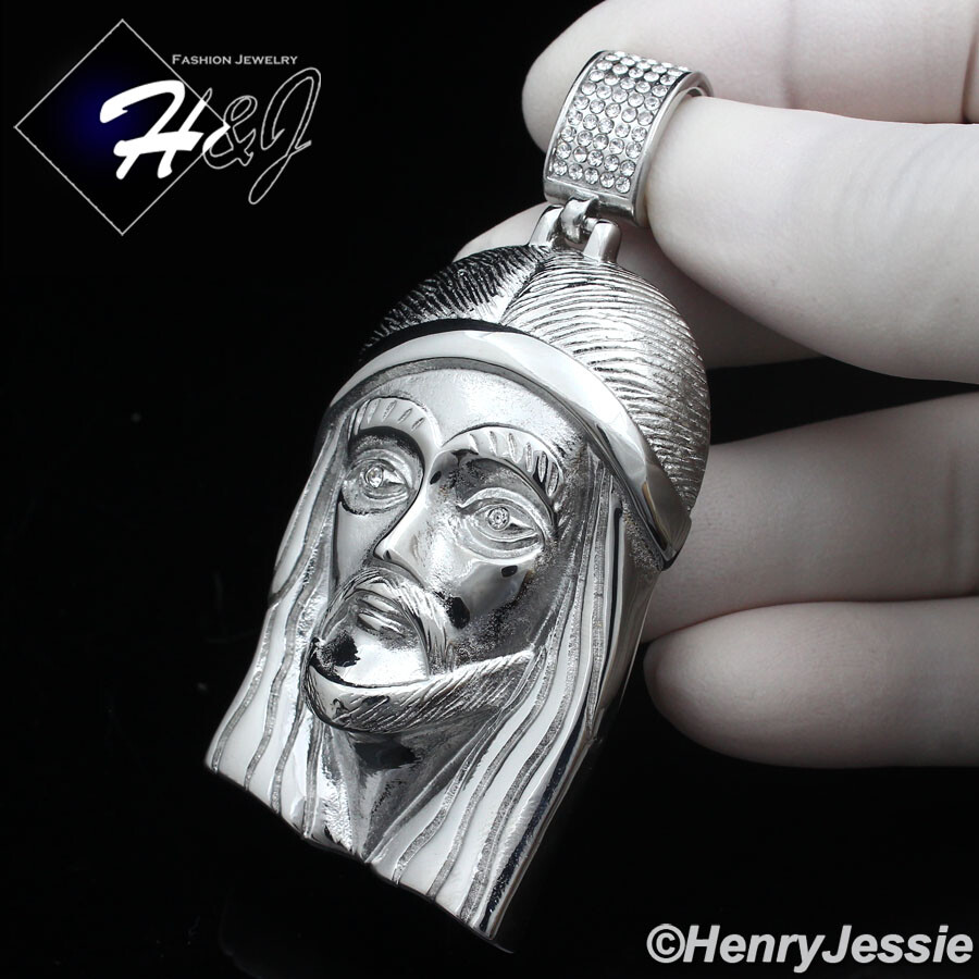 18″-40″MEN Stainless Steel 7mm Silver Miami Cuban Chain ICY CZ Jesus Pendant*143