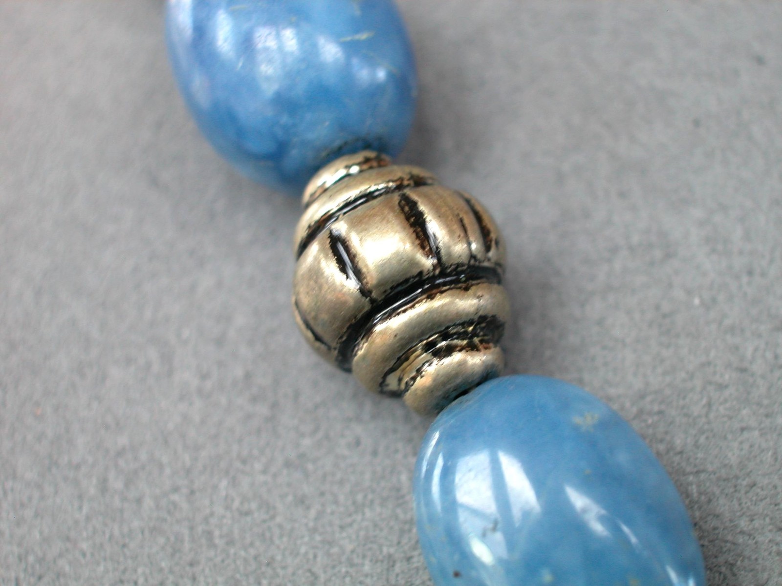 Blue Glass Bead Necklace /Silver Tone Pendant Toggle Closure 18″