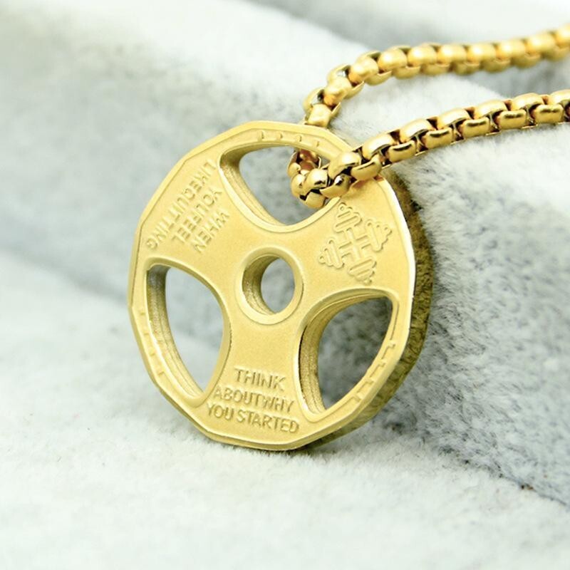 Weight Plate Gym Bodybuilding Fitness Sport Jewelry Necklace Gold