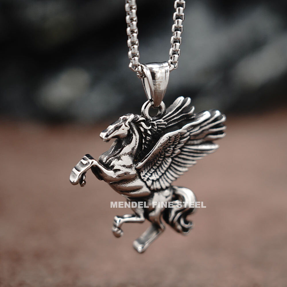 MENDEL Cool Mens Boys Flying Horse Pegasus Pendant Necklace Stainless Steel Men