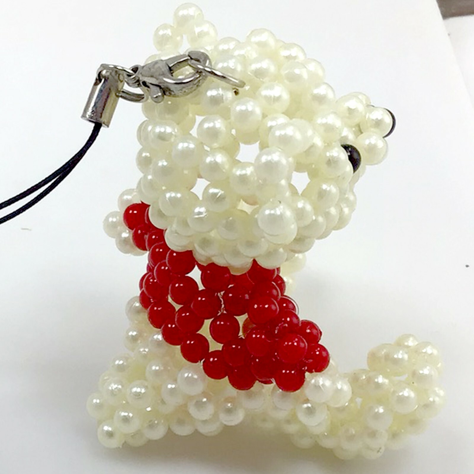 Teddy Bear Charm White Glass Pearl Hand-crocheted 55mm Cream Key Chain Decor