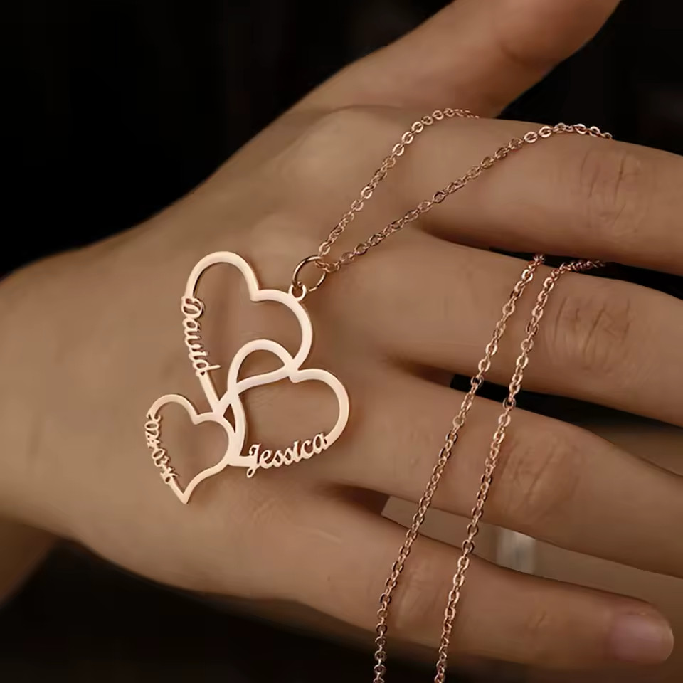 Custom 2-5 Name Heart Pendant Necklace Jewelry Family Gold Silver Rose Gold Gift