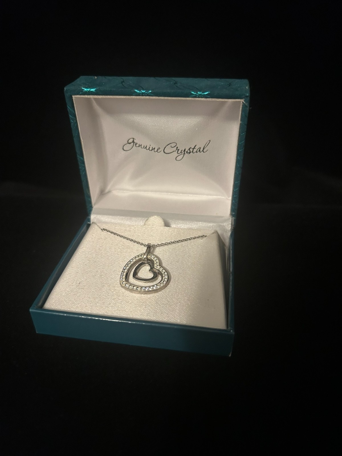 Fine Silver Plated Genuine Crystal Heart Pendant New in Box