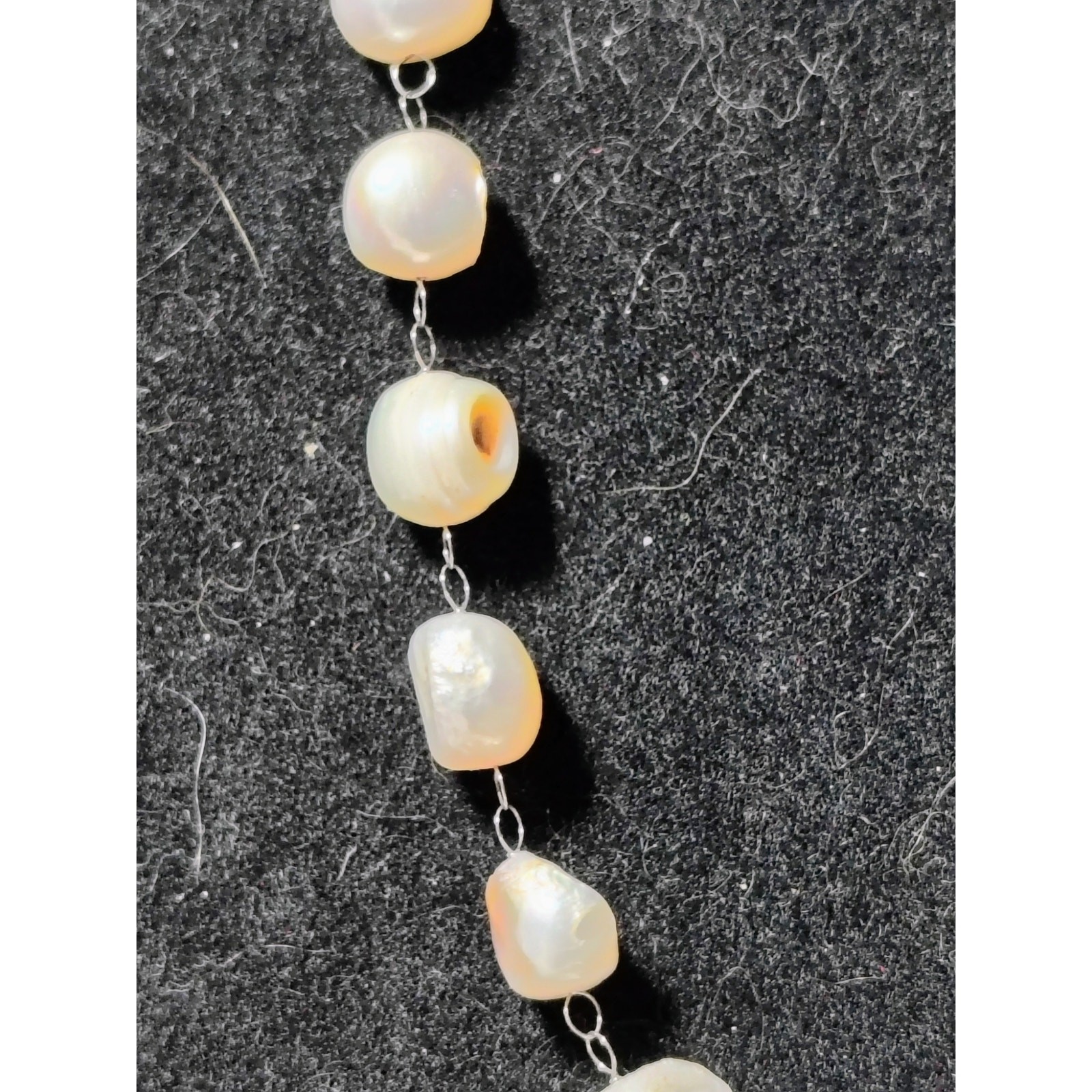 Freshwater Pearl Necklace White Coin Pearls Bronze Biwa Flame Pearls 20″