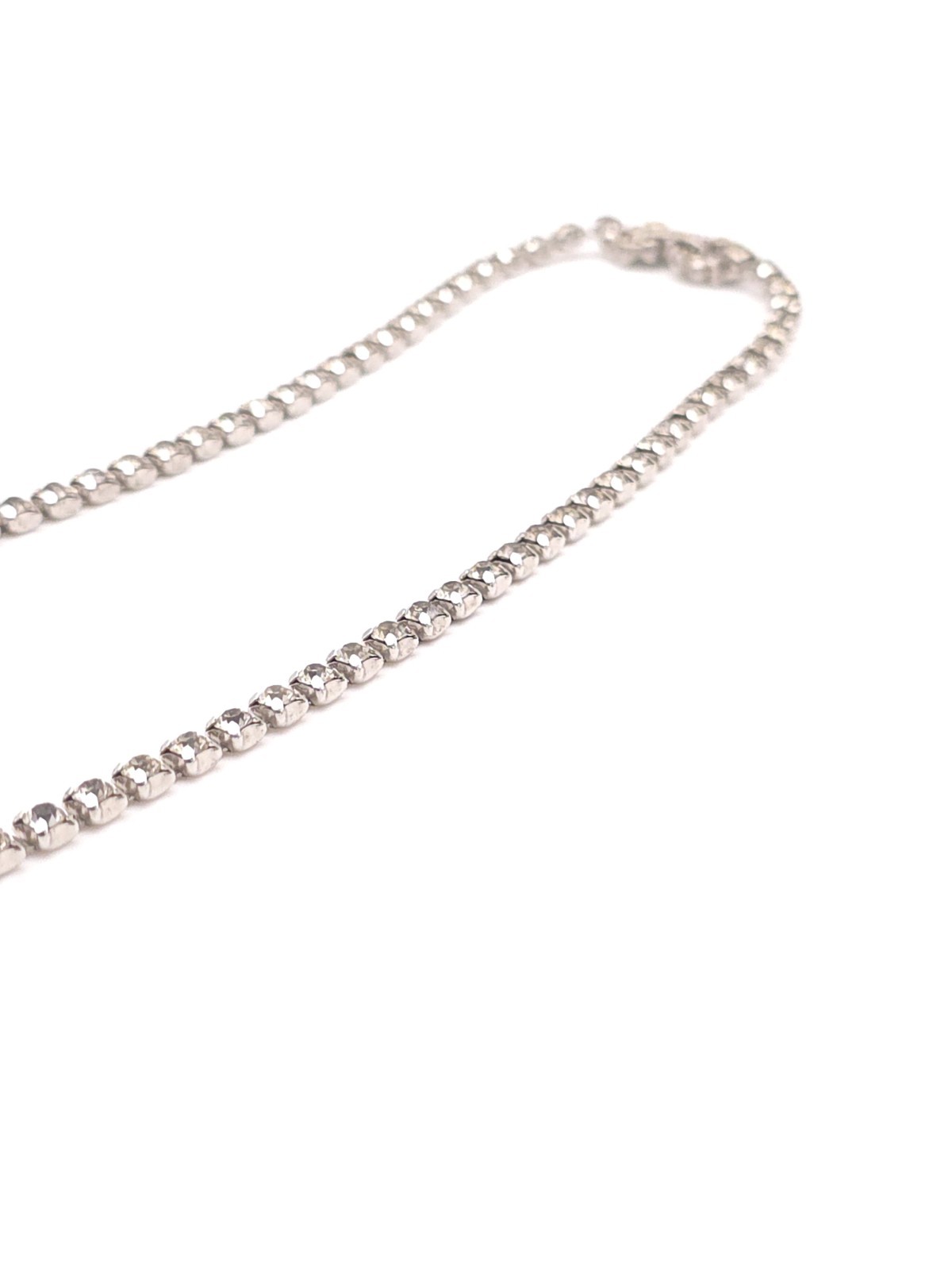 Vintage Silver Tone Rhinestone Bow Pendant Tennis Chain Necklace (Missing Stone)