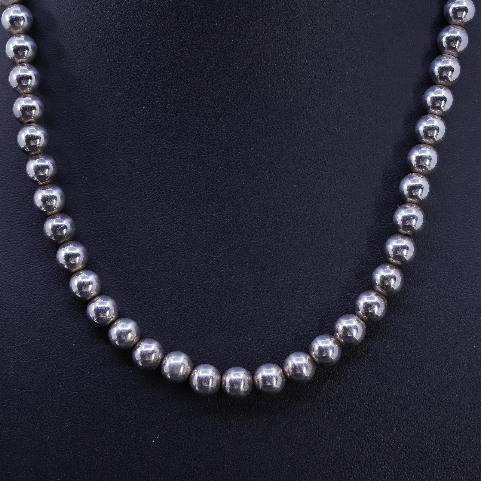 19” 8mm, vintage sterling silver 925 8mm bead handmade necklace