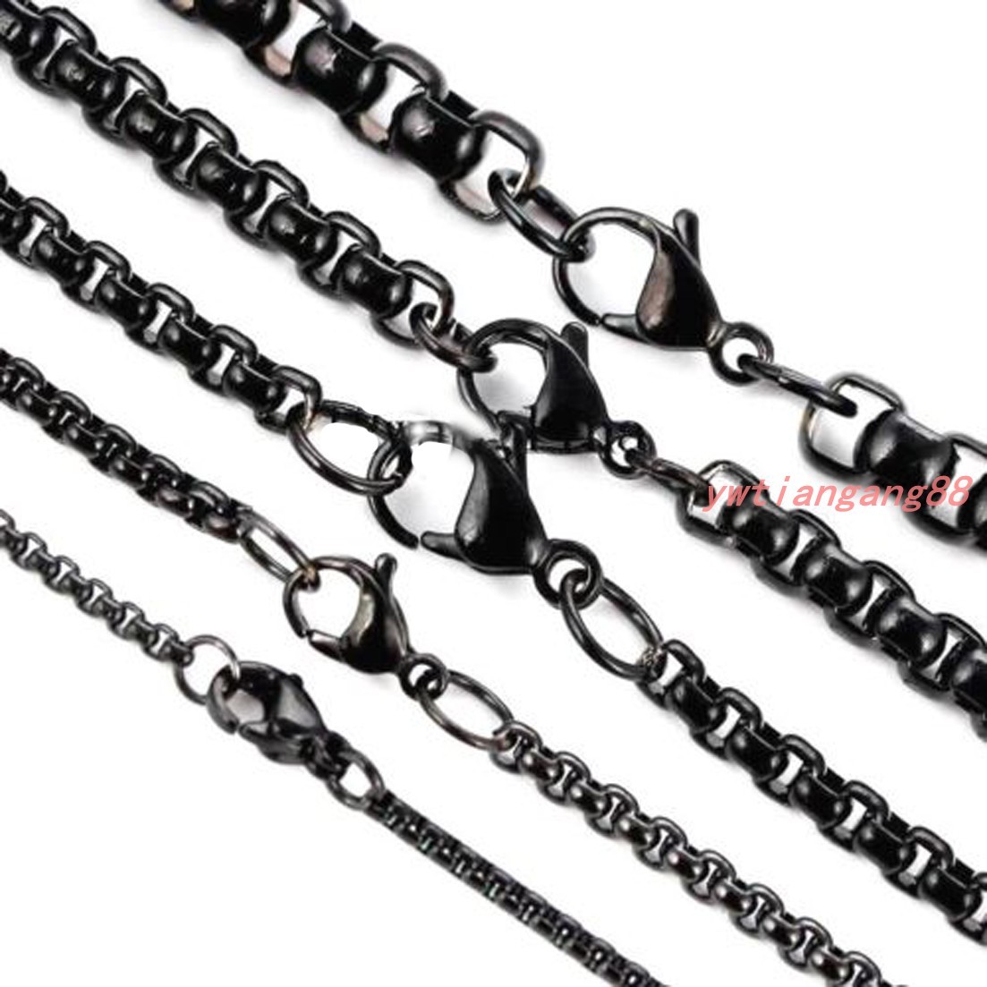 2/3/4/5mm MENS Chain Black Tone Round Box Link Stainless Steel Necklace Bracelet
