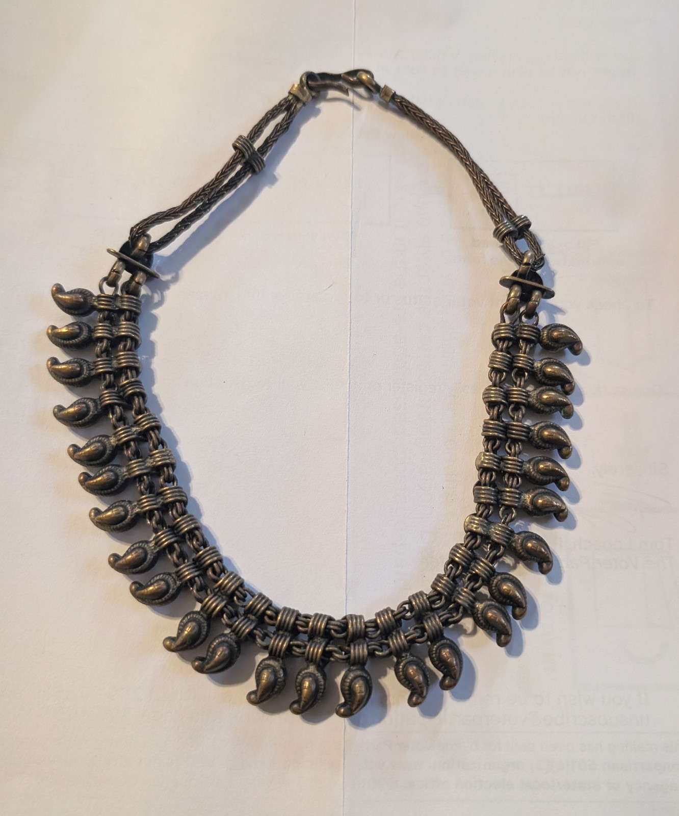 Vintage Indian Bronze Fringed Collar Necklace with Flower Detail Choker BOHO