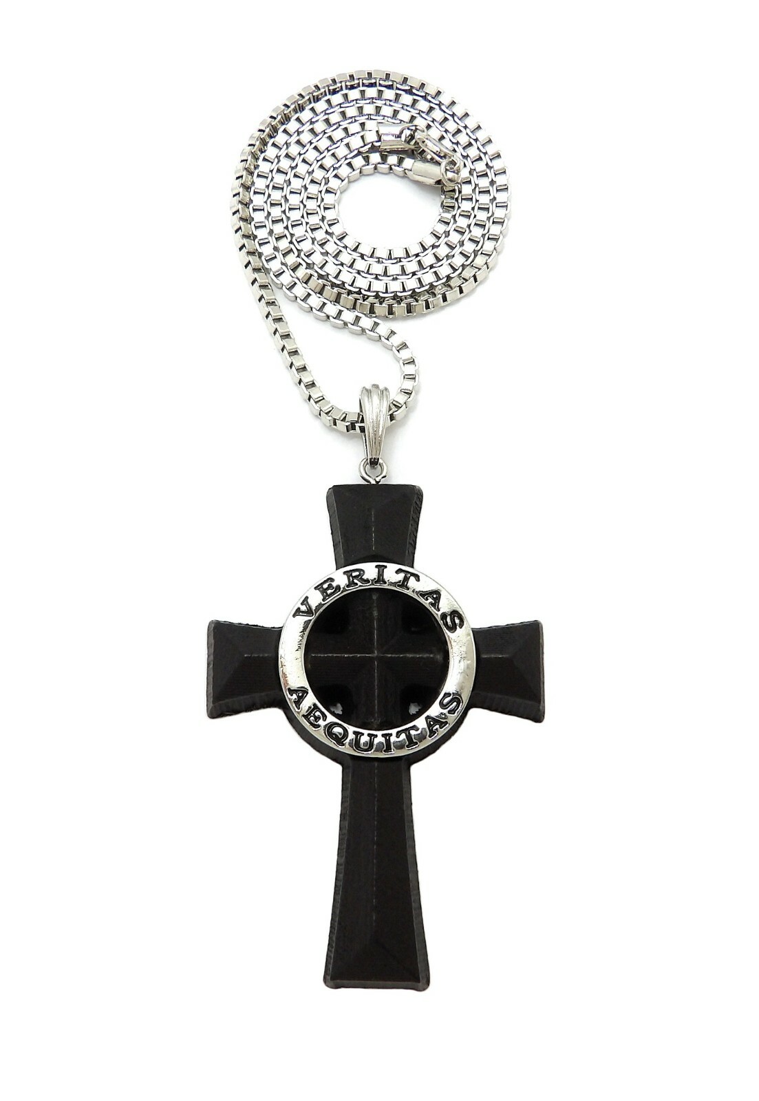 Veritas Aequitas Boondock Saints Cross Pendant 3mm/24″,30″ Box Chain Necklace