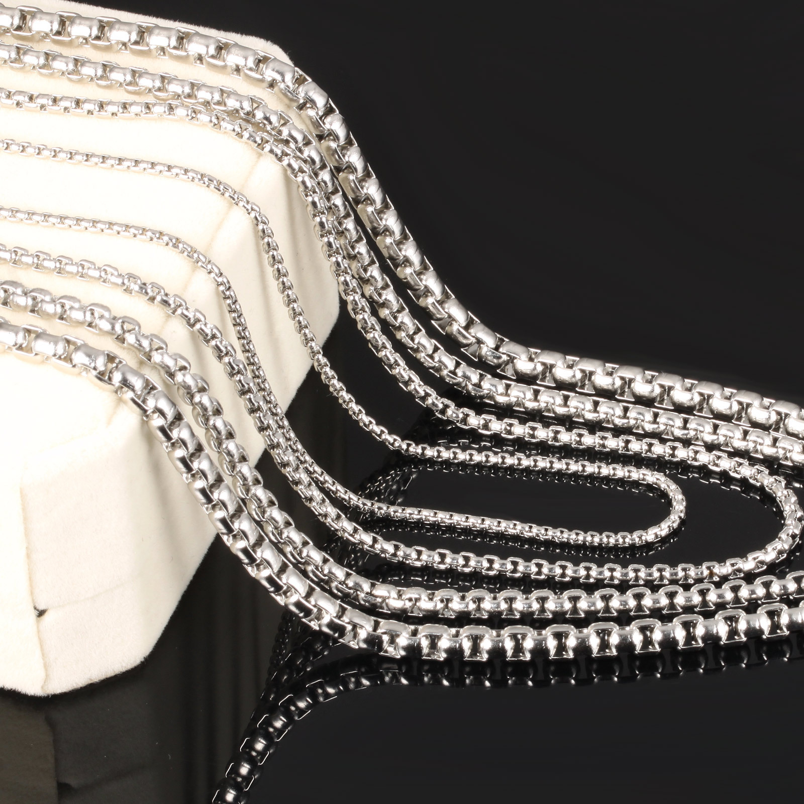 18-32” Lot 5x Silver Fashion Stainless steel Chains Round Rolo chain Necklace