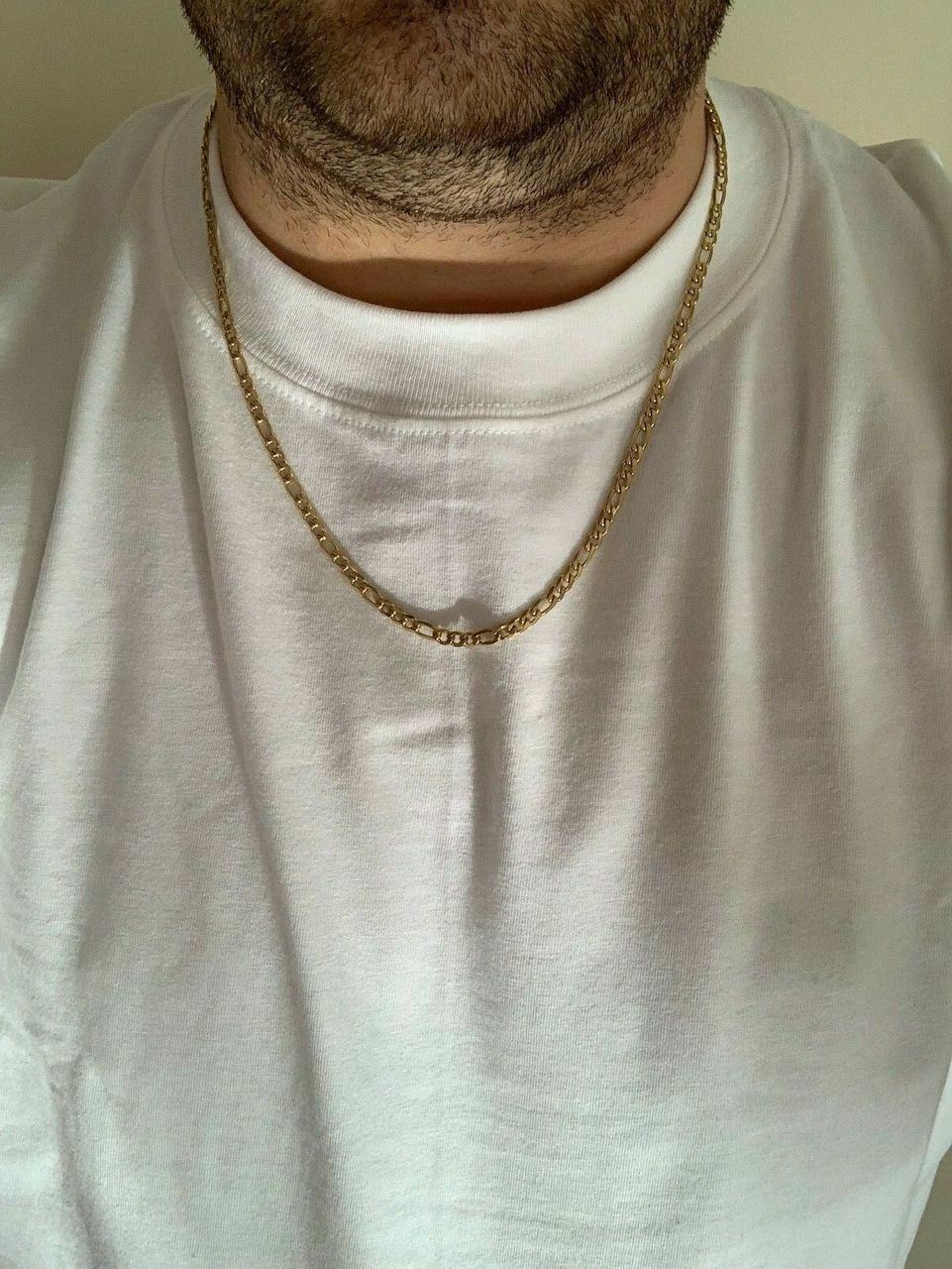 Men’s Gold Figaro Chain 5mm 14k Yellow Gold Over Stainless Steel 18-30″ Lengths