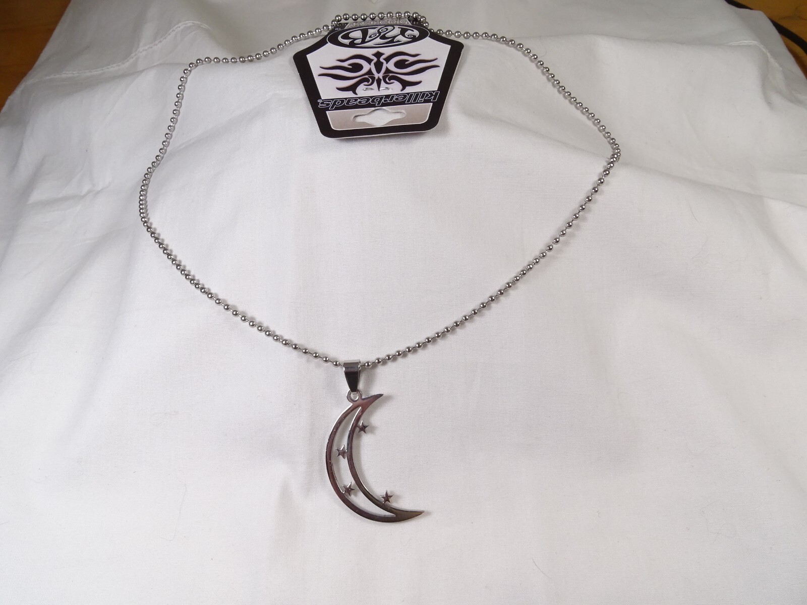 New Large Chrome Stainless Moon & Stars 25” Steel Ball Chain Unisex Necklace
